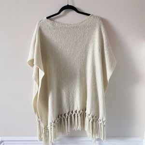 Francesca’s Cream + Gold Fringed Sweater Poncho